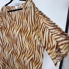 Spiegel Kaftan Dress Women XL VTG Brown Zebra Print Sheer Chiffon V-Neck Maxi