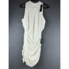 NWT Lulus Modern Movement White Mesh Ruched Mock Neck Mini Dress Bodycon Size XL