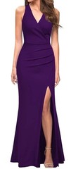 Sleeveless V Neck Split Mermaid Purple Evening Cocktail Long Dress, Urban Chic