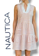 Nautica Jeans Striped Sleeveless Tank Dress Orange White V-Neck Women&rsquo;s Size S
