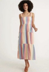 Marine Layer Selene Smocked Tiered Maxi Dress In Rainbow Stripe Pattern Size S
