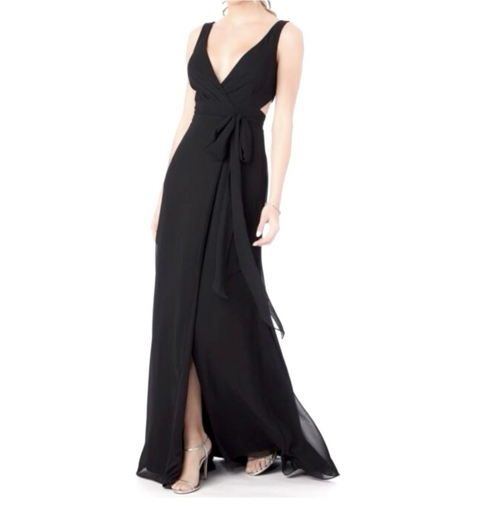 Mori Lee Madeline Gardner Chiffon Wrap Dress-Black NWT Size 8 MSRP $180