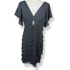Formal Chiffon Cocktail Dress Womens Size 12 Tiered Gala Glam Rhinestone Brooch