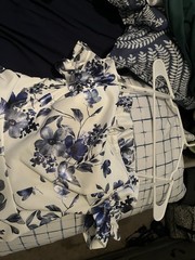Women&rsquo;s White/Blue Floral Square Neck Puff Sleeve Ruffle Zip Fit & Flare