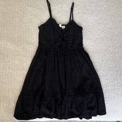 Roxy Women’s Junior XS Black Plaid Short Sundress V-Neck Adjustable Straps Tie