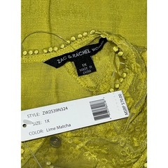 Zac & Rachel Woman Chartreuse Yellow Lace Yoke Sleeveless Shift Dress Plus Sz 1X
