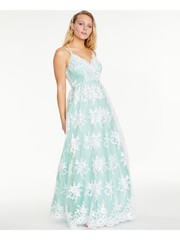 SAY YES TO THE Womens Spaghetti Strap Full-Length Fit + Flare Dress