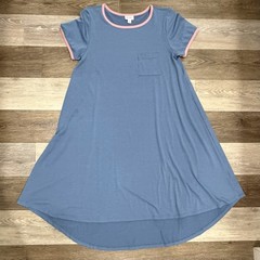 LuLaRoe Carly Hi Lo Dress Sz Medium Periwinkle Blue Pink Trim Chest Pocket NWOT!