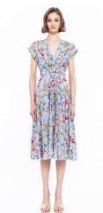 NISSA blue/white multi stripe floral printed cotton midi dress SZ 6