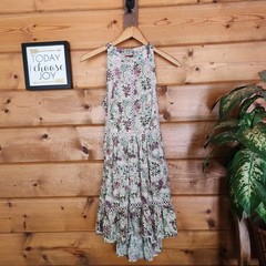 Sunday Mi Amor Floral High Low Dress Crochet Cottagecore Halter Open Back Size S