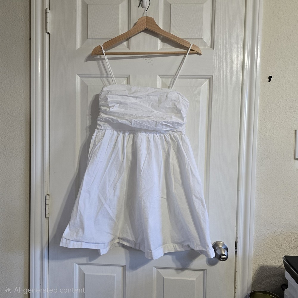 Shore Womens White Solid Ruched Mini Sundress Square Neck Spaghetti Strap S