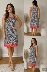 Max Studio Black & White Floral Shift Dress with Red Accents, size medium