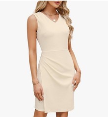Grace Karin Apricot Sleeveless V-Neck Ruched Bodycon Wrap Dress size small