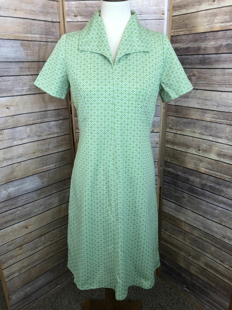 VTG Women&rsquo;s Half-Sleeve Knee-Length No Tags Collar Green Floral Pattern Dress