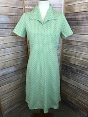 VTG Women&rsquo;s Half-Sleeve Knee-Length No Tags Collar Green Floral Pattern Dress