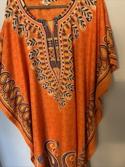 Gypsie Blu One-of-a-kind Bright Print Caftan Loungewear One Size Oranges Blues