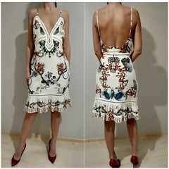 Roberto Cavalli Silk Chiffon Sea World Print Embroidered Open Back Dress IT44