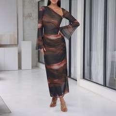 Women&rsquo;s Cold Shoulder Sleeve Long Sleeve Ankle-Length Mesh Dress Party Dresses