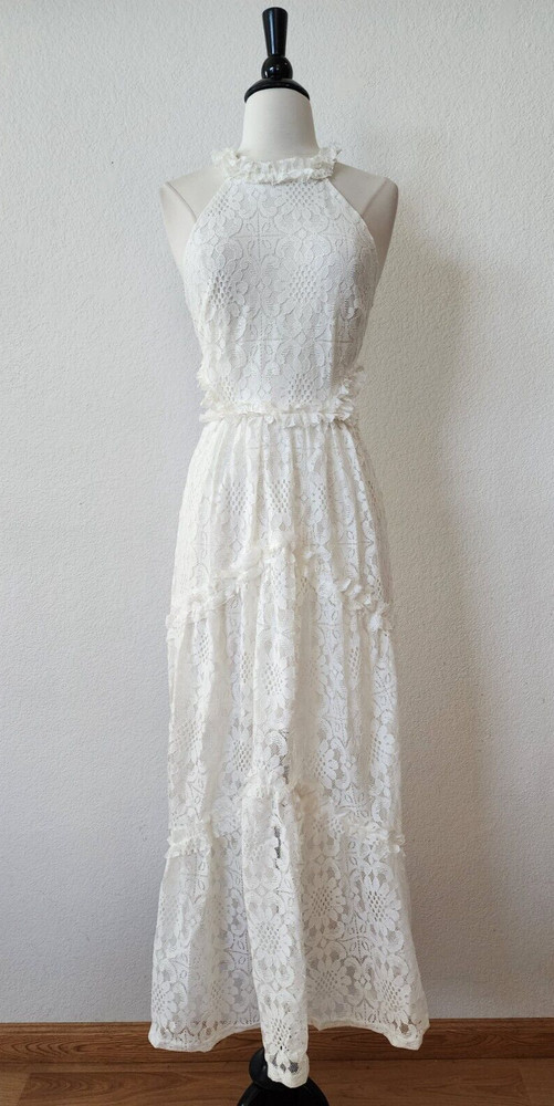 New Maxi Dress Size Extra Small White Lace Bow Wedding Bride Romantic