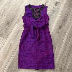 Lafayette 148 Iridescent Purple Berry Beaded Raw 100% Silk Dress Size 4 Petite