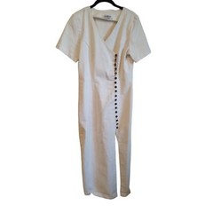 Vanessa by Lira off White denim button side open slit from maxi dress