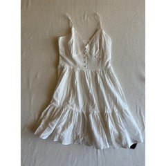 NWT White Textured Button Front Tiered Mini Dress Smocked Back Adjustable Straps