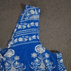 Next Dress Size 16 Cobalt Blue Linen Cotton Mini Botanic V Neck Pocket Summer