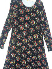 BODEN Sz US 14 Long Jersey Dress Stretch Black Green Red Yellow Floral Womens