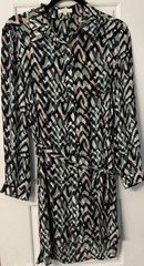 Jade Women&rsquo;s Black Green Beige Geometric Shirt Dress Collared Chiffon S