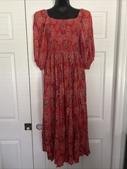 Angie Womens Dress Size L, Boho Maxi, Orange With Cream And Navy Accents