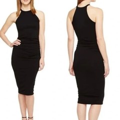 MICHAEL STARS Sz LARGE Halter Midi Dress Stretchy Fitted Pre Post Maternity