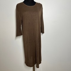 J.Jill Womens Linen Blend Long Sleeve Open Knit Midi Dress Brown Medium