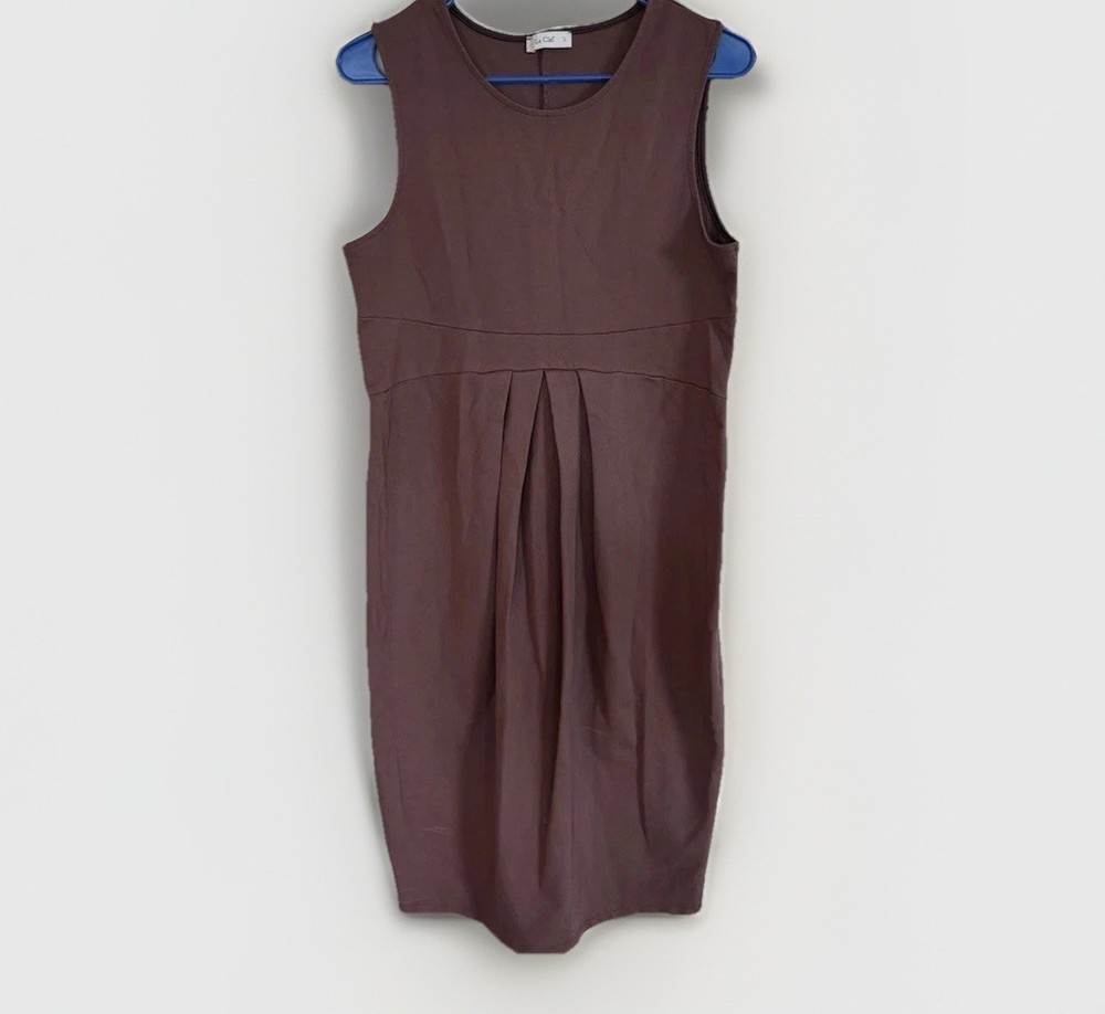 La Clef Purple Plum Sheath Dress Size L Pleated Sleeveless Zip Soft Stretchy