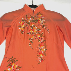 Vietnamese Traditional Dress Ao Dai Womens Size XS Peach Coral No Pants Handmade