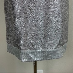 Ali Ro Silver Silk Blend Jacquard Sequin Shift Dress 6