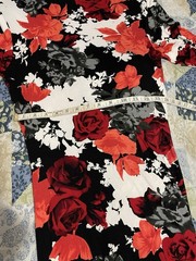 Velvet Torch XL Floral Ruched Midi Dress Black Red Long Sleeve Stretch NWT