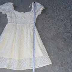 Altar&rsquo;d State Ivory Mini Dress Women’s XS Puff Sleeve Lightweight Fabric Eyelet