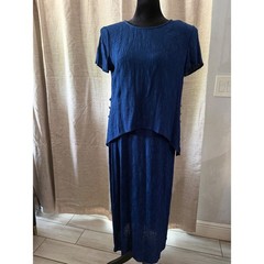 Forever Caroline Jim Elliot Blue Jacquard Maxi Dress Petite 8P Two Piece Look