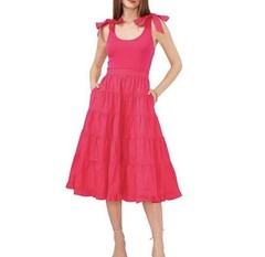 Chelsea & Violet Hot Pink Tiered Bow Strap Twirl Feminine Midi Dress Barbie Sz M