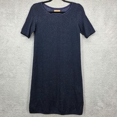 FALCONERI Knit Dress Navy Blue Sparkle Short Sleeve Made in Italy Size Small
