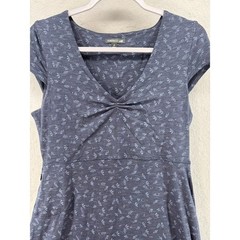 Toad&Co Dress Womens Sz M A-Line Blue Floral V-Neck Cap Sleeve Pocket Stretch