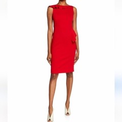 Akris Punto Jersey Sleeveless Ruffle Dress Red Career Formal Wedding Size 10