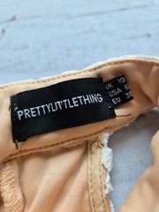 PrettyLittleThing Cream White Lace High Neck Halter Mini Dress Nude Lining UK