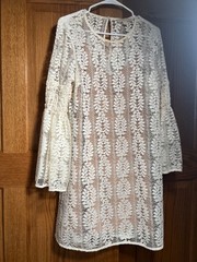 Lace above knee MIchael Kors cream colored long sleeve dress with under garment