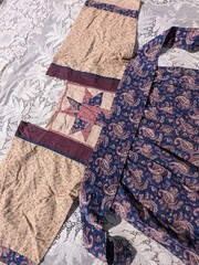 Vintage Patchwork 80s 90s Boho Cottagecore Blue Brown Floral Prairie Doll Dress