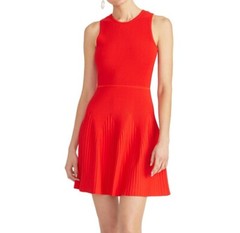 Rachel Roy Womens M Radiant Red Sleeveless Texture Ribbed Fit Flare Dress NWT