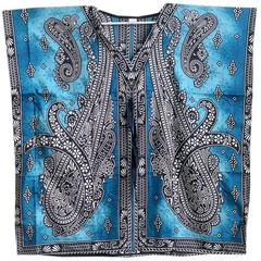 Women’s Paisley Print Turquoise Tunic Blouse Size L 34&Prime; Bust Boho Chic