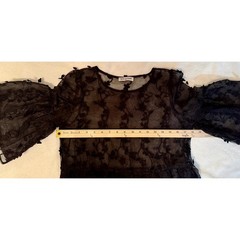 Solution Black Sheer Black Embroidered Mesh Babydoll Dress Bell Sleeve Size M