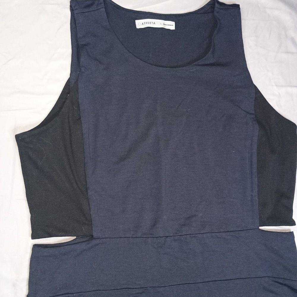 Athleta Navy Blue Black Colorblock Maxi Dress Cut Out Pockets Size L