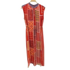 Tanvi Kedia Patchwork Maxi Dress Womens Medium Red Multi Excellent Boho Lyocell